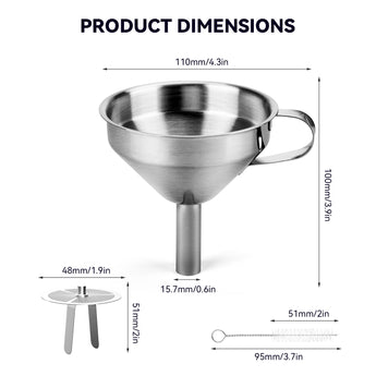 ELEGOO 3D Stainless Steel Funnel Product Dimensions