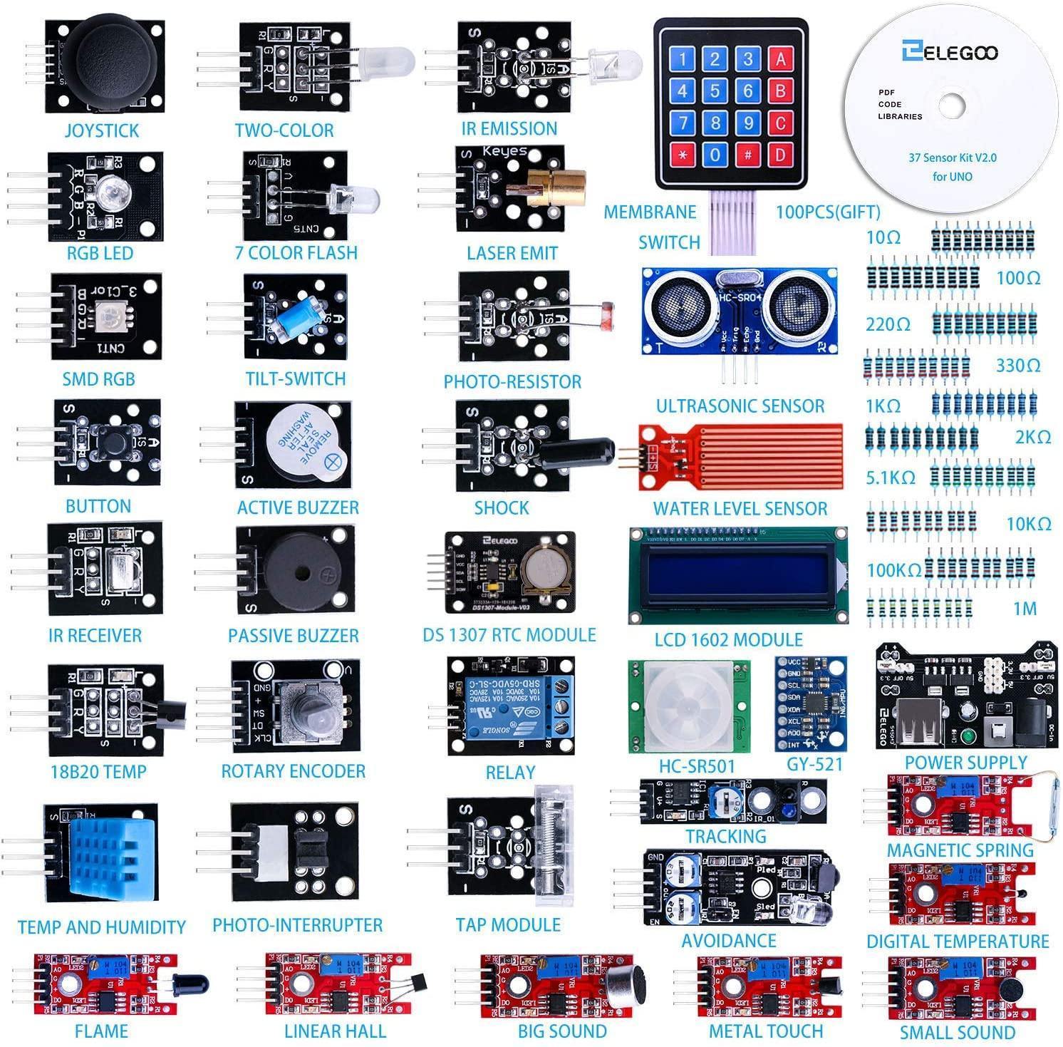 ELEGOO Upgraded 37 in 1 Sensor Modules Kit, Compatible with Arduino IDE Arduino STEM Kits elegoo-shop 